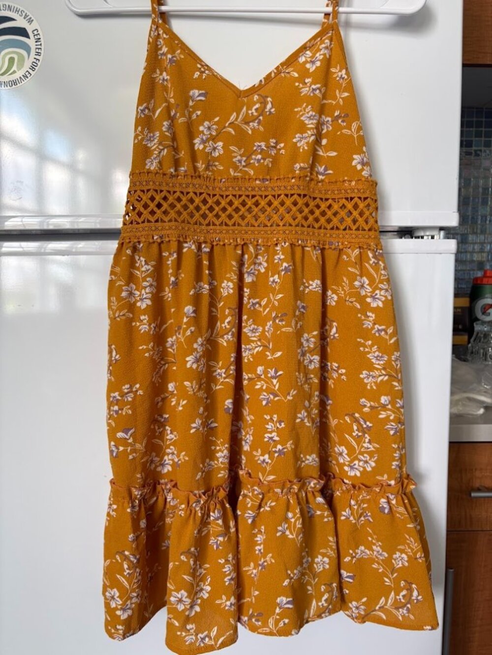 Yellow Floral Crochet-Waist Dress Size XS